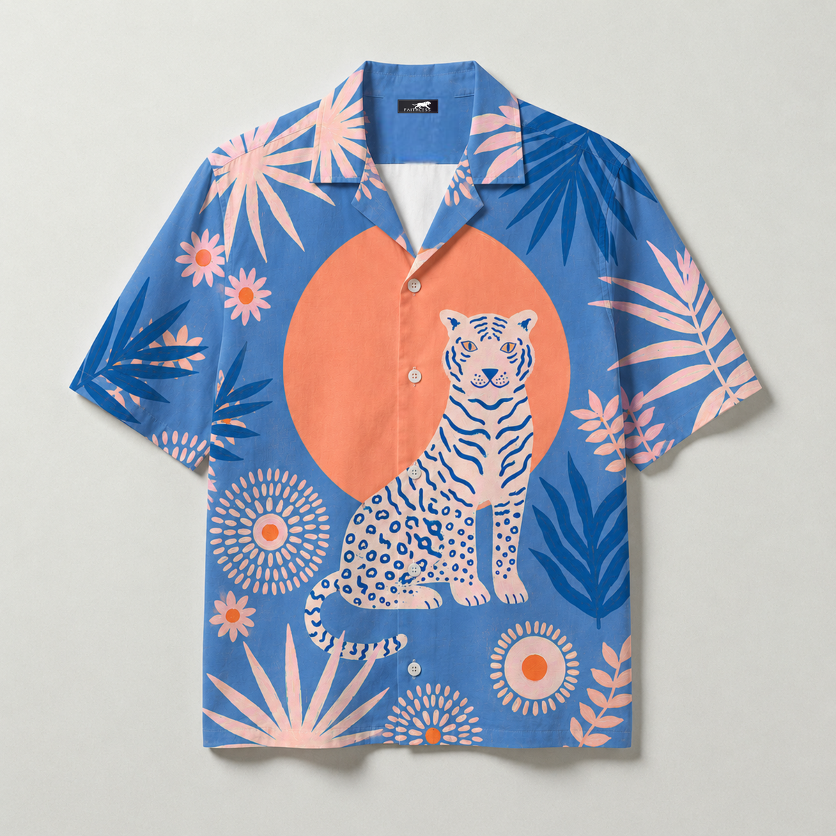 The Blue Oasis Shirt | Tropical Leopard Cuban Collar Shirt for Men