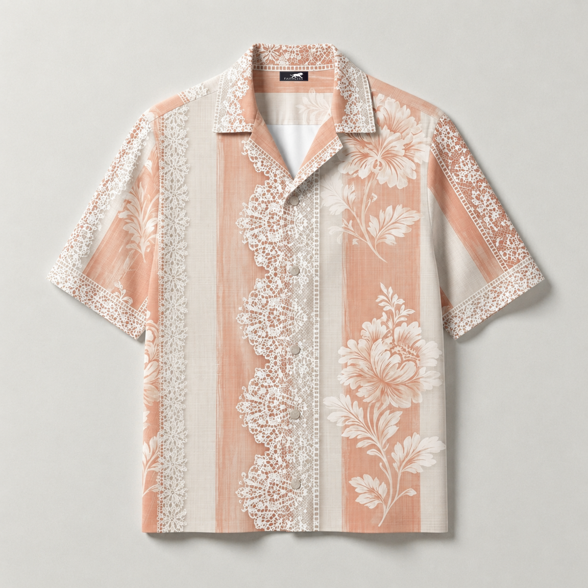 Vintage Floral Lace Cuban Collar Shirt