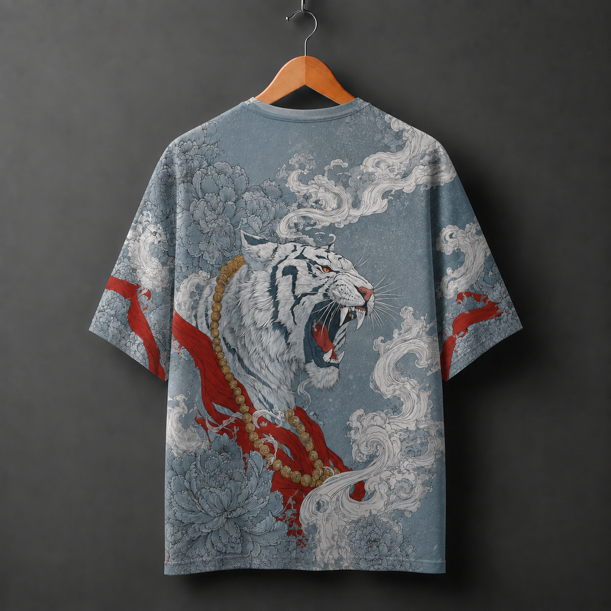 White Tiger Japanese Warrior Oversized Graphic T-Shirt