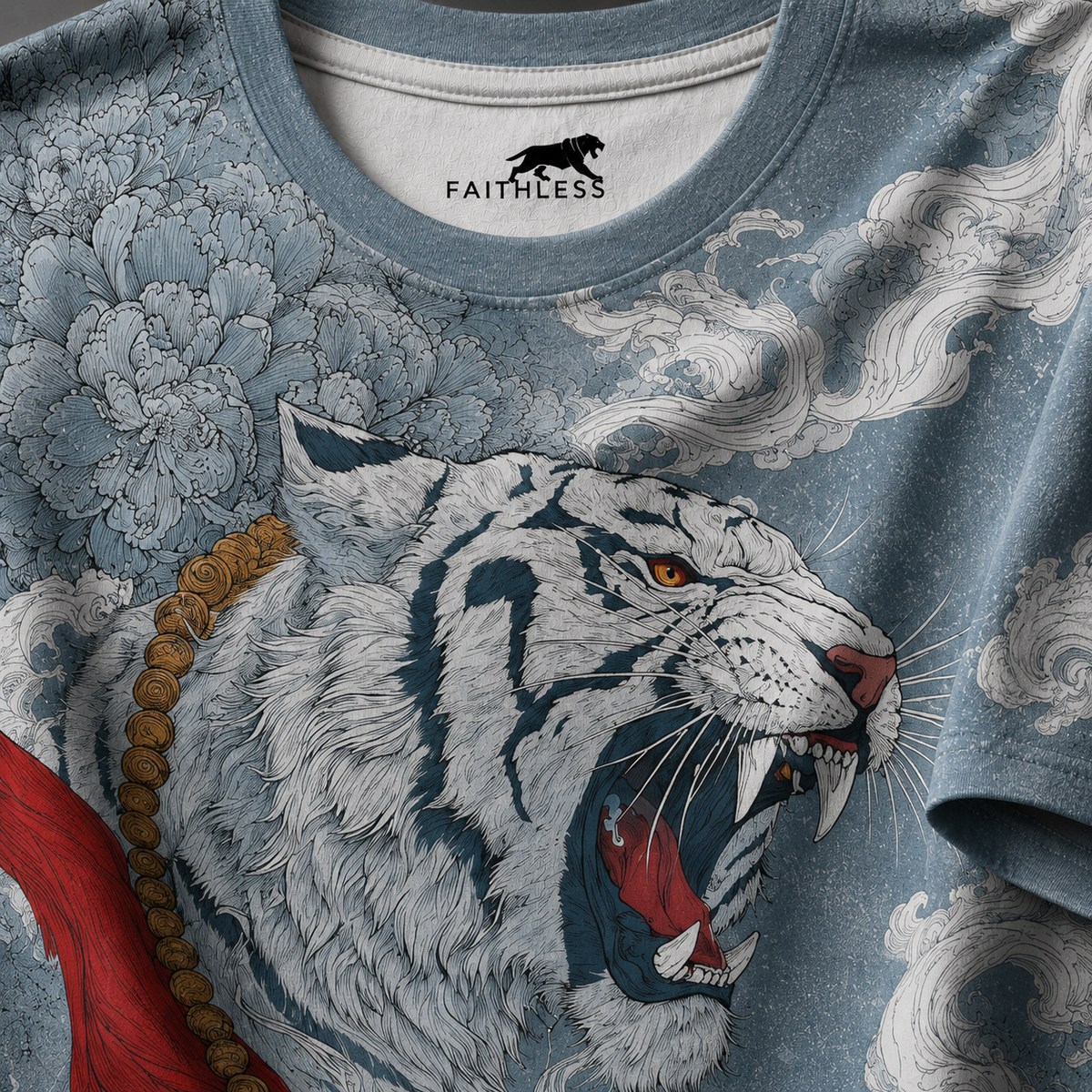 White Tiger Japanese Warrior Oversized Graphic T-Shirt