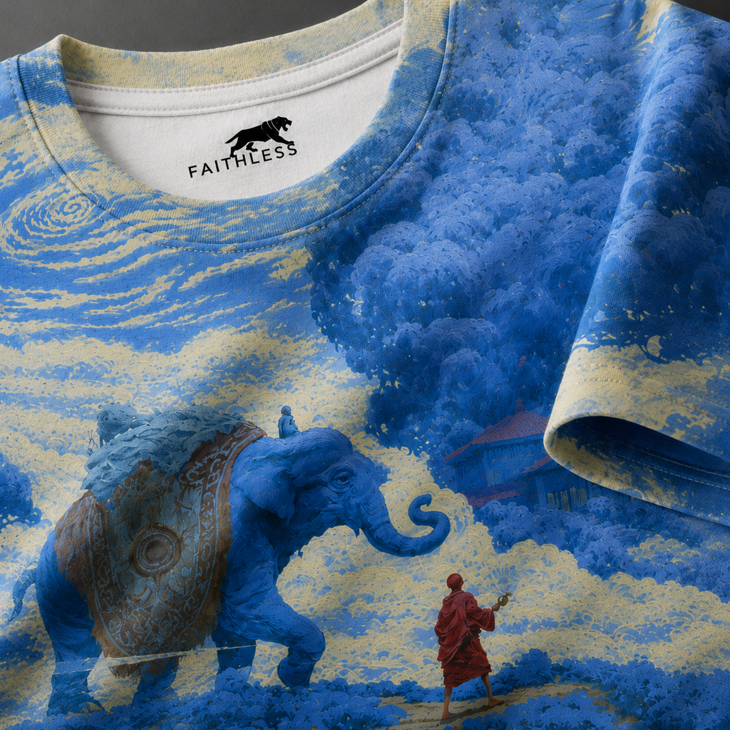 Blue Elephant Jungle Oversized Graphic T-Shirt