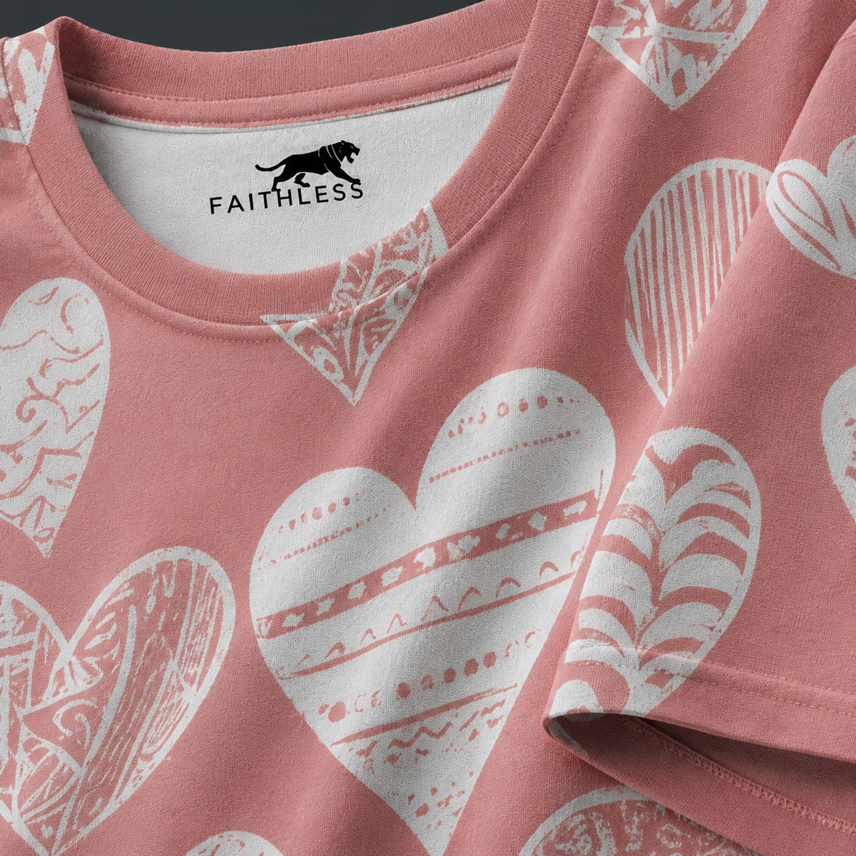 Pink & White Ditsy Doodle Hearts Aesthetic Tee