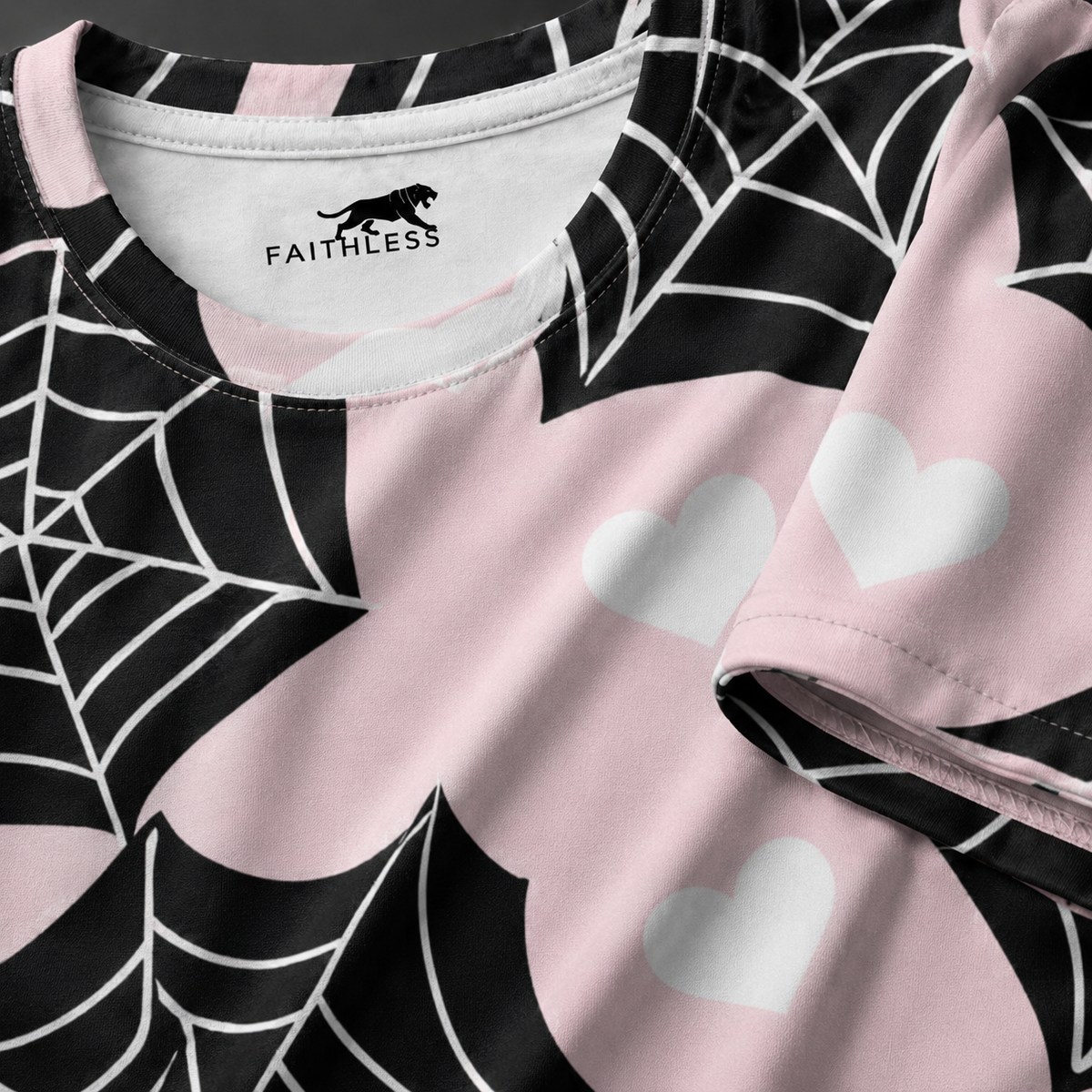 Black Spider Web Heart Print Regular Fit T-Shirt