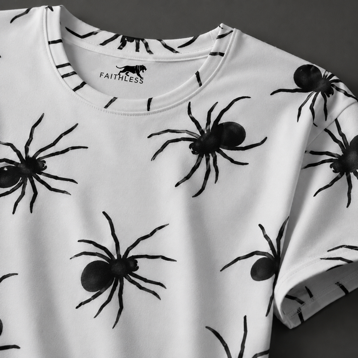 Gothic Spider Web and Heart Pattern T-Shirt